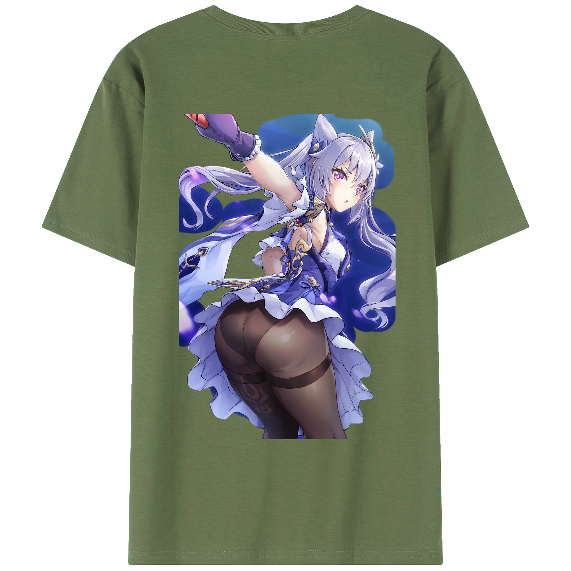 げんし神 刻晴 こくせい genshin Kokusei 綿100％ メンズ半袖Tシャツ（バックプリント） 通気性